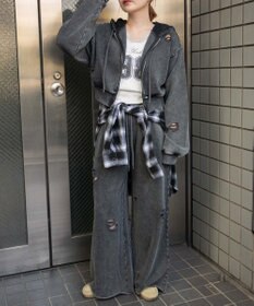 WEGO 【ウエストゴム】ダメージスウェットワイドパンツ