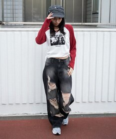 WEGO ダメージストレートデニムパンツ