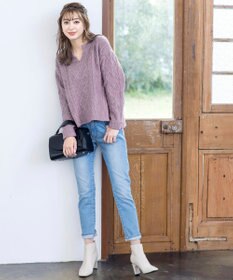 Tiaclasse 【洗える】アラン柄キーネックニットトップス