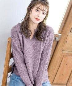 Tiaclasse 【洗える】アラン柄キーネックニットトップス