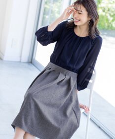 Tiaclasse 【洗える】ブラウスドッキングツイードワンピース