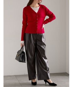 Te chichi ウェーブメタル釦Vネックリブカーディガン