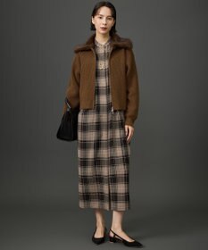 自由区 【一枚でサマになる】ＴＷハイツイストビエラチェック柄バンドカラー ワンピース