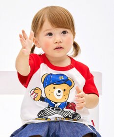 MIKI HOUSE HOT BISCUITS 【家族でおそろい】【80-120cm】ベースボールデザイン ラグラン半袖Tシャツ