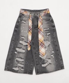 WEGO タイ付きダメージハーフデニムパンツ