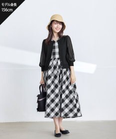 Tiaclasse L 【洗える】パフスリーブコンビカーディガン