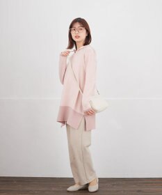 Tiaclasse L メランジ配色フーディーニットチュニック