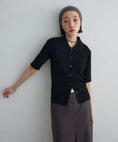 Green Parks ポロ襟5分袖リブニット