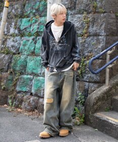 WEGO 【ユニセックス着用ITEM/MLサイズ展開】パウダーブリーチグラフィックZIPパーカー