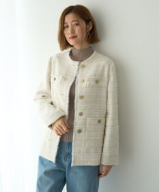 YECCA VECCA ノーカラーツイードジャケット