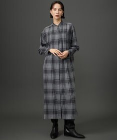 自由区 【一枚でサマになる】ＴＷハイツイストビエラチェック柄バンドカラー ワンピース