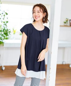 Tiaclasse 【洗える】 異素材を組み合わせたバックシャンカットチュニックブラウス