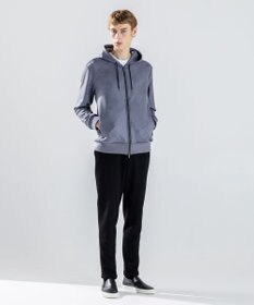 JOSEPH HOMME 新素材【ストレッチ/光沢感】レザーライクジャージーコンビ　フーディー