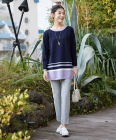Tiaclasse L 【洗える】カラー配色ニットチュニック