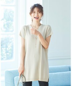 Tiaclasse L 【洗える】さらりと肌離れの良いフレンチスリーブニットチュニック