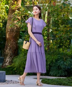 Tiaclasse L 【洗える】シフォンチェック配色フリルワンピース