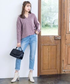 Tiaclasse L 【洗える】アラン柄キーネックニットトップス