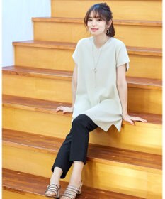 Tiaclasse L 【洗える】さらりと肌離れの良いフレンチスリーブニットチュニック