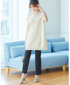 Tiaclasse L 【洗える】さらりと肌離れの良いフレンチスリーブニットチュニック