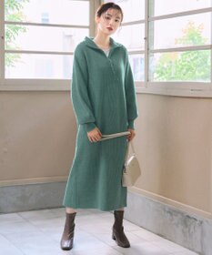 Tiaclasse 【洗える】ハーフジップリブニットワンピース