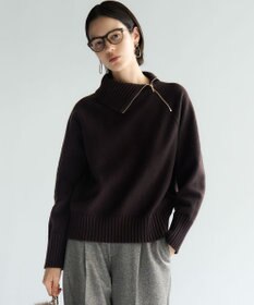 23区 L ボイルドウールコンビ ジップ タートルニット