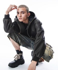 WEGO 【ユニセックス着用ITEM】PUフードブルゾン