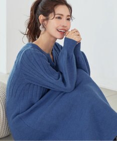 Tiaclasse L 【洗える】パフスリーブリブ編みニットワンピース