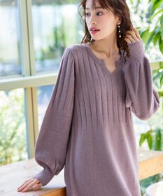 Tiaclasse L 【洗える】パフスリーブリブ編みニットワンピース