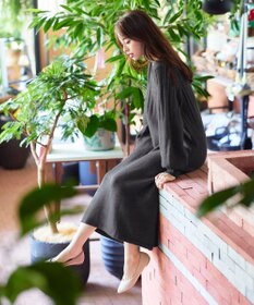 Tiaclasse 【洗える】パフスリーブリブ編みニットワンピース