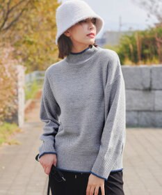 Tiaclasse 【洗える】かのこ編み配色ラインニットプルオーバー