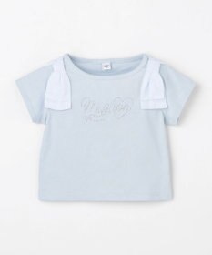 ANY KIDS 【綿100%】肩リボン×ラインストーンロゴ 半袖Tシャツ