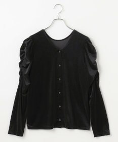 #Newans 【洗濯機可／ 前後着用可】 ギャザースリーブシアーベロアカーディガン