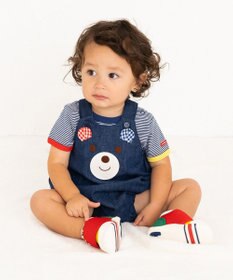 MIKI HOUSE HOT BISCUITS 【70-90cm】 顔ドン　デニムロンパース