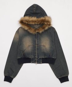 WEGO ファーフードデニムショートブルゾン