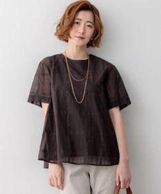 23区 【先行予約】シアーチェックレイヤード フレア Tブラウス