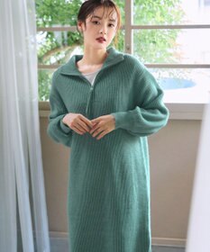 Tiaclasse 【洗える】ハーフジップリブニットワンピース