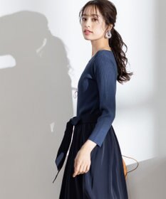 Tiaclasse L 【洗える】異素材を組み合わせたミモレ丈リブコンビワンピース