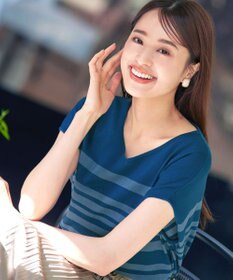 Tiaclasse L 【洗える】マルチボーダーフレンチスリーブニット