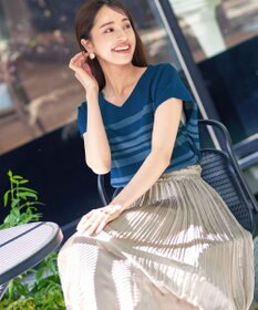 Tiaclasse L 【洗える】マルチボーダーフレンチスリーブニット