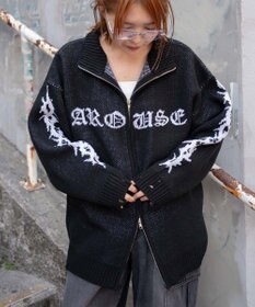 WEGO クロスダメージニットBIGブルゾン