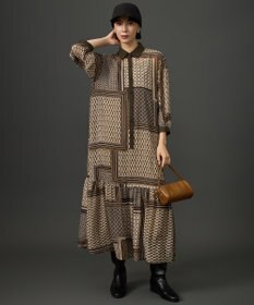 自由区 L 【一枚で着映える】スカーフパッチプリントティアード ワンピース