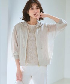 23区 S シャイニーシアーニット ジップアップ パーカー アイボリー系