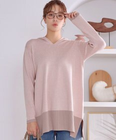 Tiaclasse メランジ配色フーディーニットチュニック