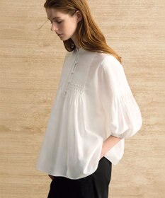 23区 L 【R(アール)】スモッキングタックオーガンザ ピンタック ブラウス