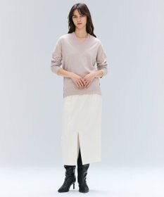 BEIGE， 【洗える】POMPE / ウールカシミヤ配色ラインVネックニット