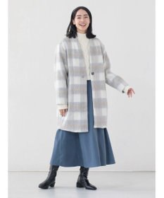 Green Parks コクーンシルエットチェックシャギーコート