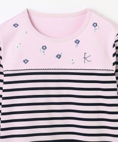 組曲 KIDS 【150-160㎝】フラワー刺繍ボーダー Tシャツ