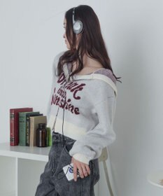 WEGO フラッフィーグラフィックジャガードニットZIPパーカー