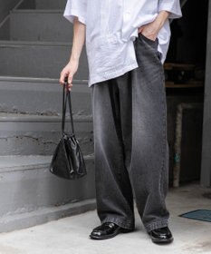 WEGO 【ユニセックス着用ITEM/ウエストゴム/SMLサイズ展開】デニムルーズテーパードパンツ