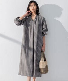 23区 【SLOW/洗える】コットンナイロンストライプ カフタン ワンピース